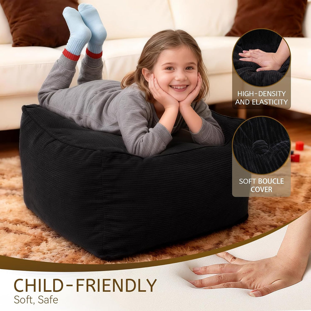 Square Corduroy Pouf Ottoman, Soft Fluffy Foot Stool with Foam Chunk Filling,...