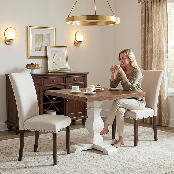 Furniliving Upholstered Dining Chairs Set of 2 - Line Fabric Modern Farmhouse...