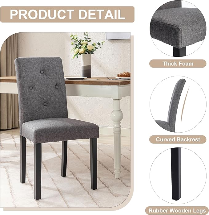 VECELO Upholstered Dining Chairs Set of 4, Modern Fabric and Solid Wood Legs ...