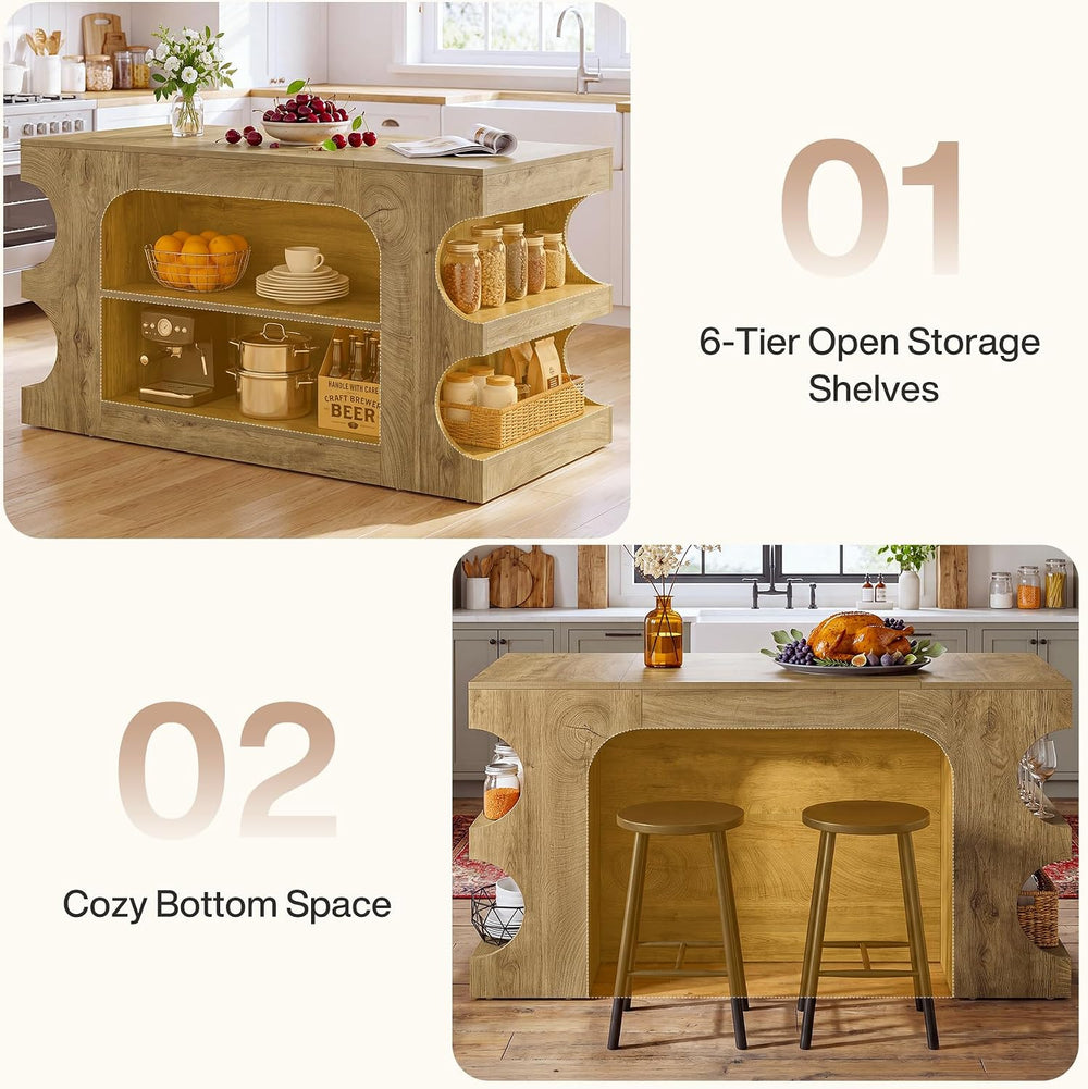 Tribesigns 63" Kitchen Island with Storage and Seating Area, Island Tabl...