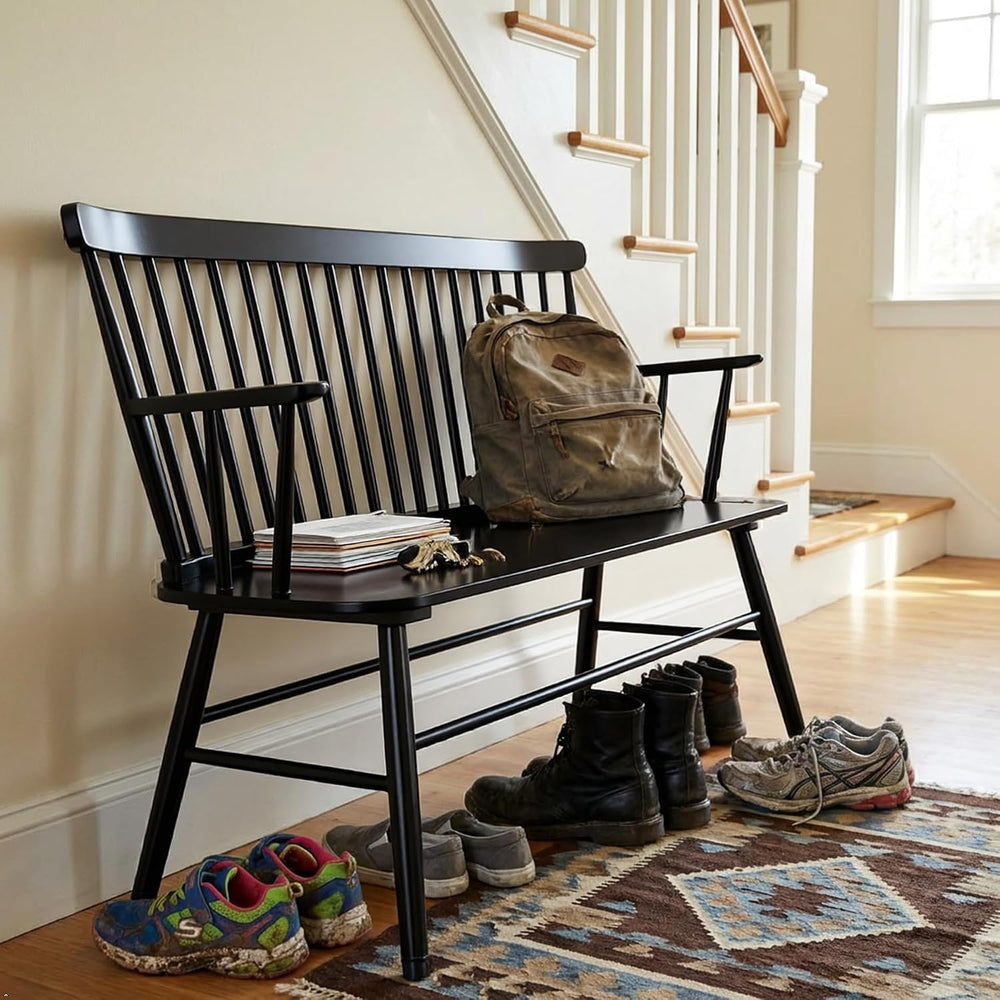 EpiBench Black Windsor Spindleback Bench with Arms, Manufactured Wood, 47.5&q...