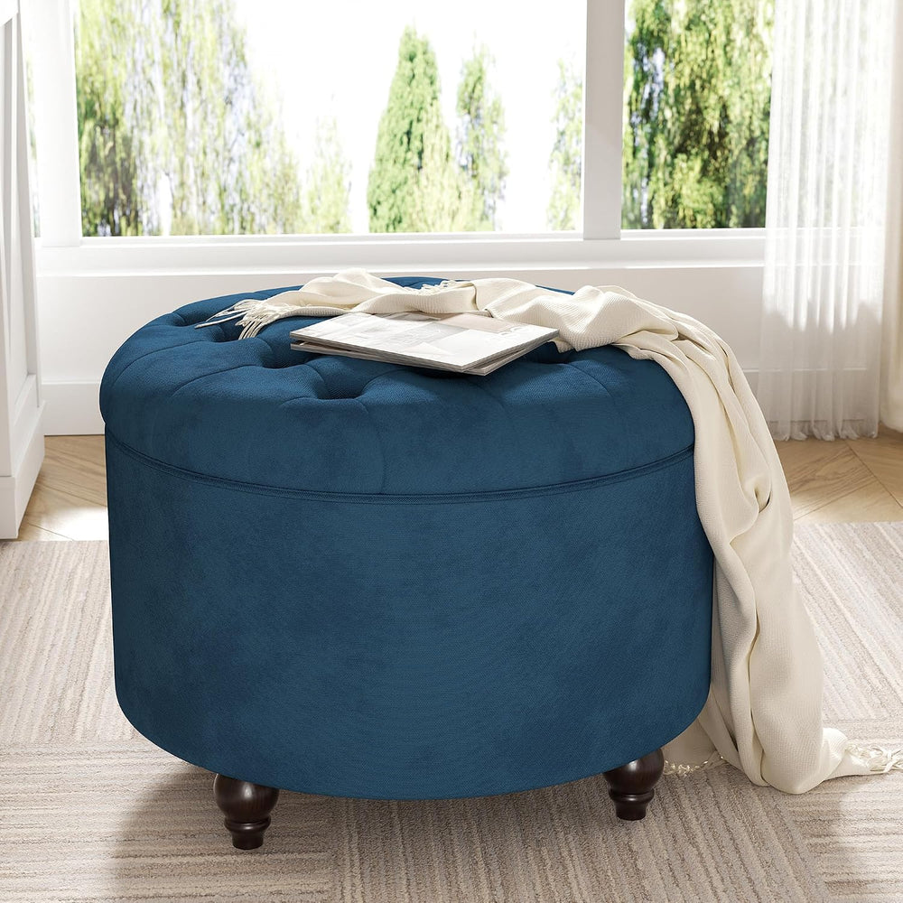 24 Inch Round Storage Ottoman,Modern Tufted Ottomans,Circular Coffee Table wi...