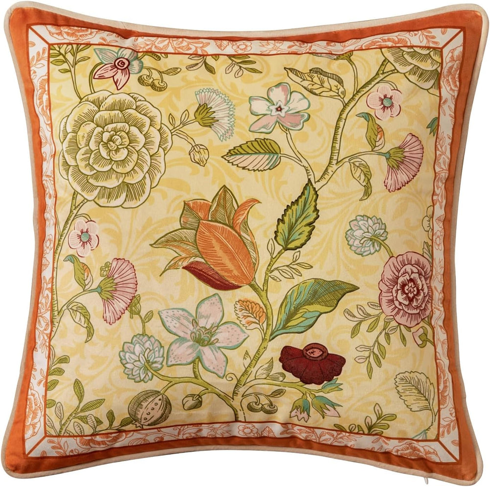 Vintage Burnt Orange Floral Pillow Cover 18x18, Terracotta Bell
