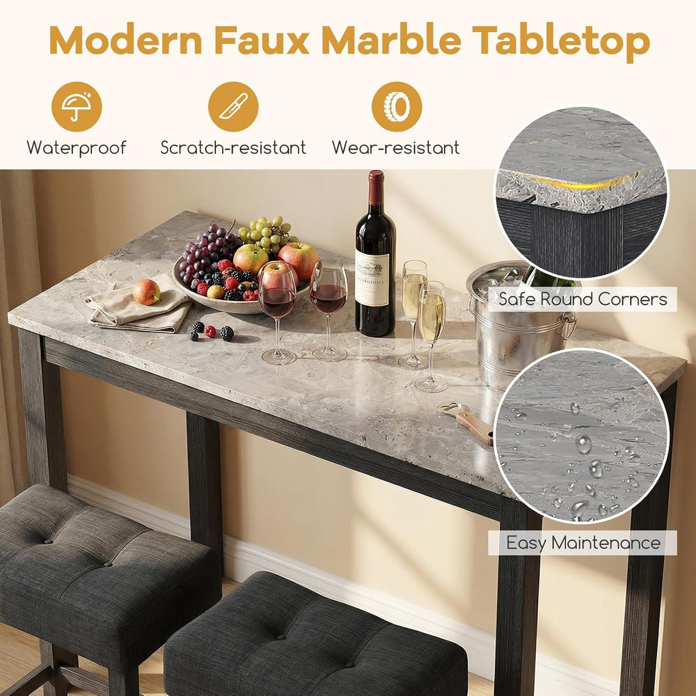 COSTWAY 3-Piece Wooden Bar Table Set with Charging Station | Modern Counter H...