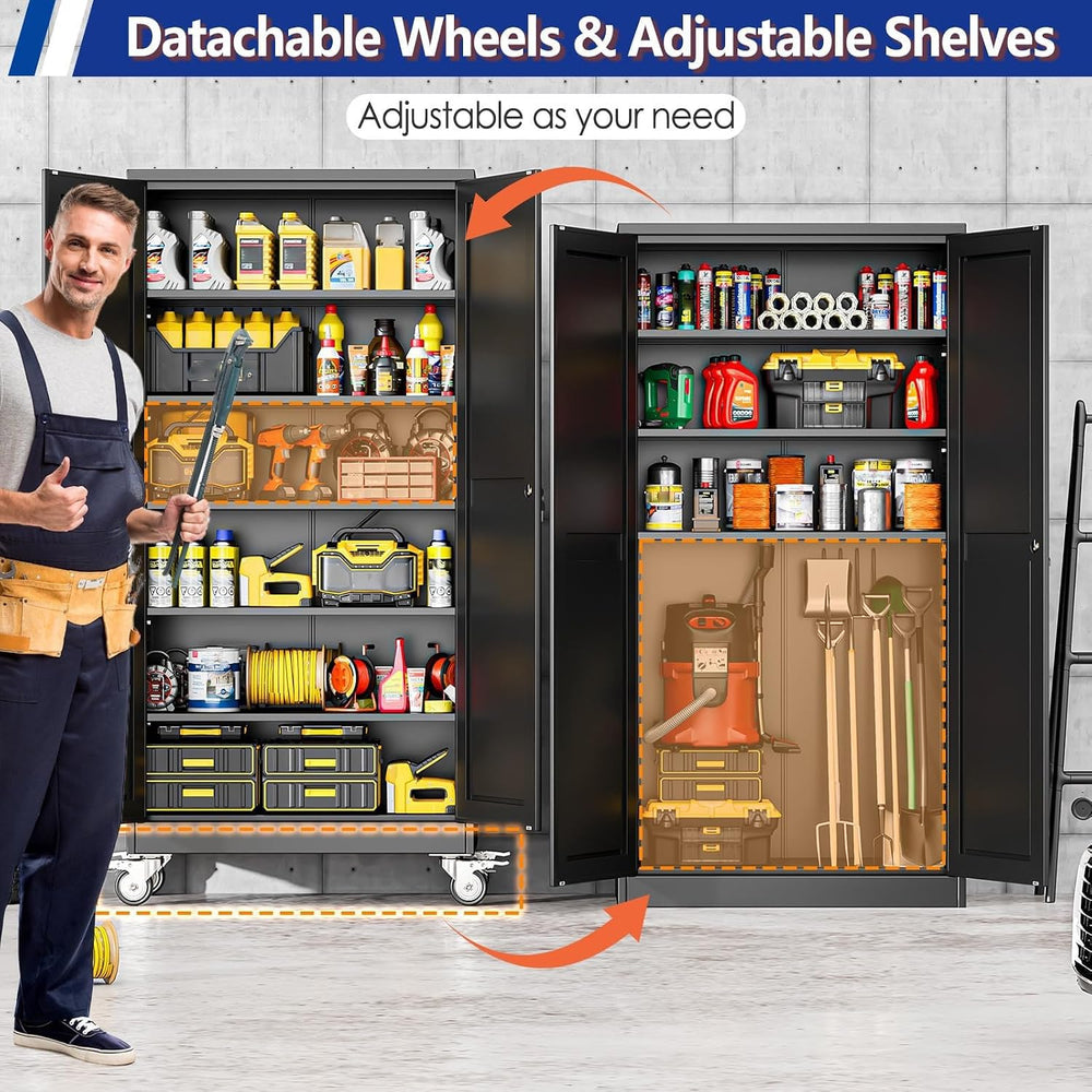 GAIOUS 73.6” Tall Metal Garage Storage Cabinet with Lock, Steel Tool Cabinet ...