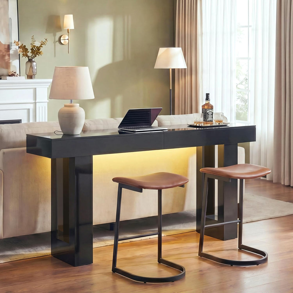 ChooChoo High Gloss 63 Inch Long Console Table with LED Light | Modern Entryw...