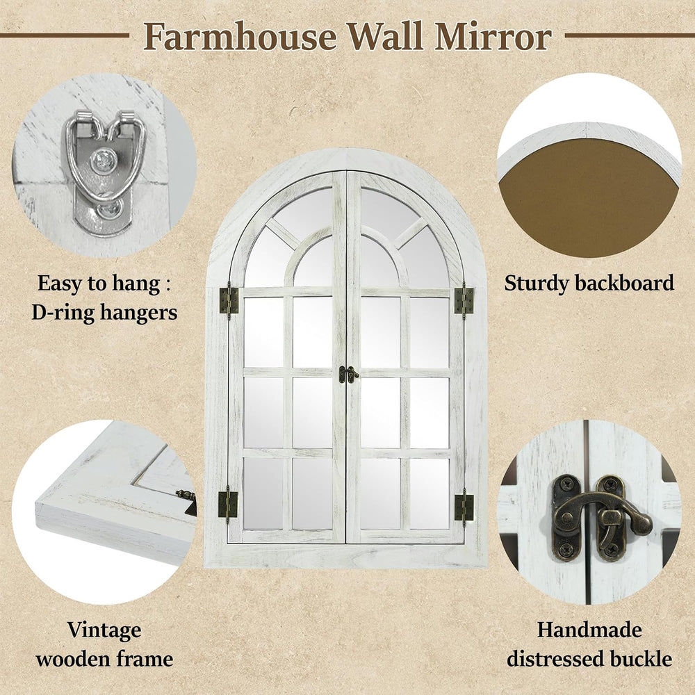 Dorlicecass White Arched Wall Decor Window Mirror 24"x36" Single