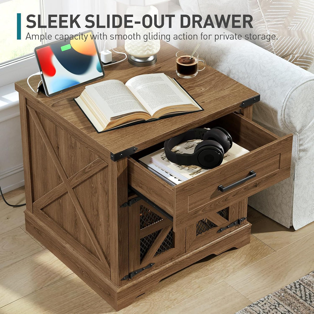 Farmhouse End Table Set of 2, 24" Large Sofa Side Table with Drawer, Lar...
