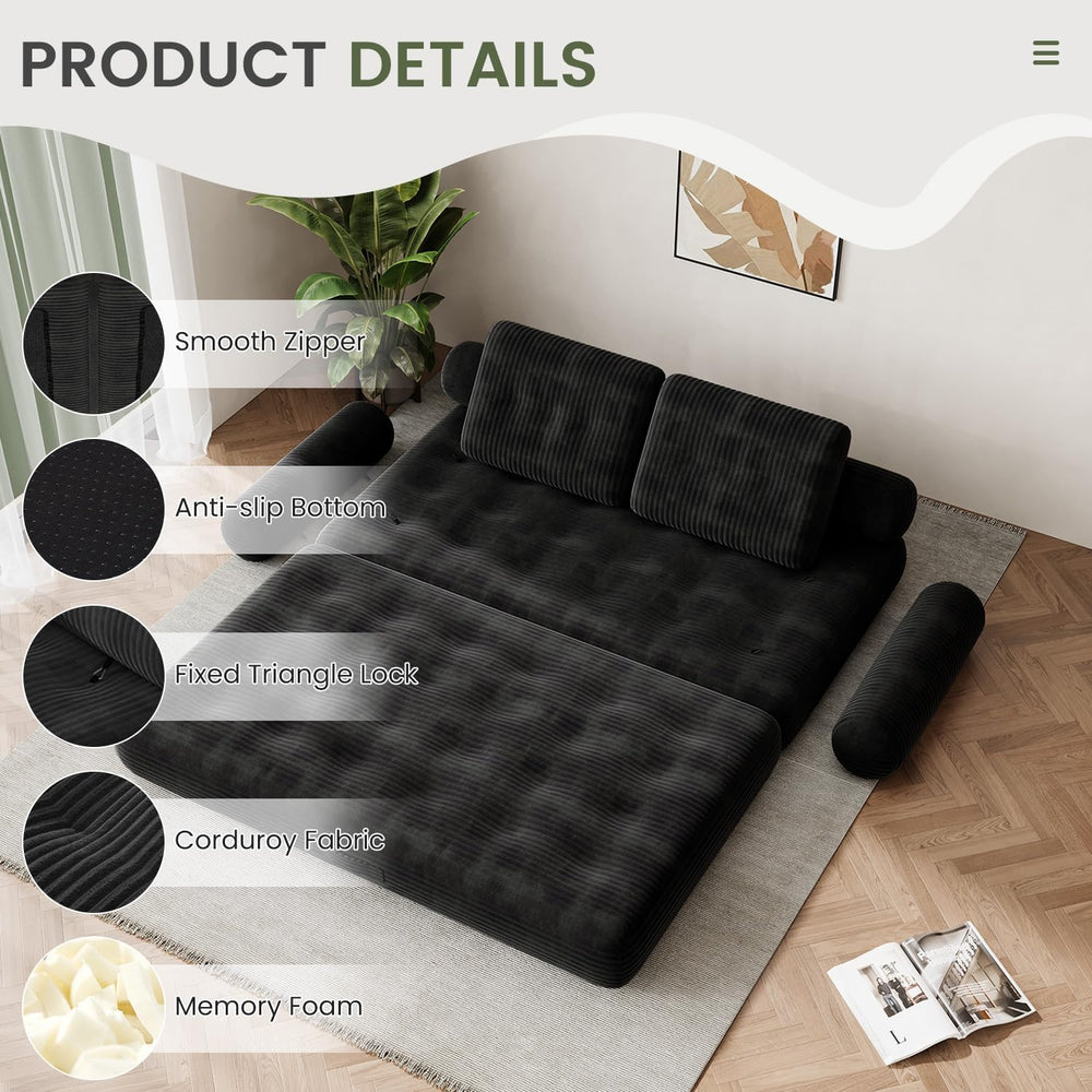 59" Convertible Sofa Bed, 5-in-1 Folding Sleeper Chair - Black, Full