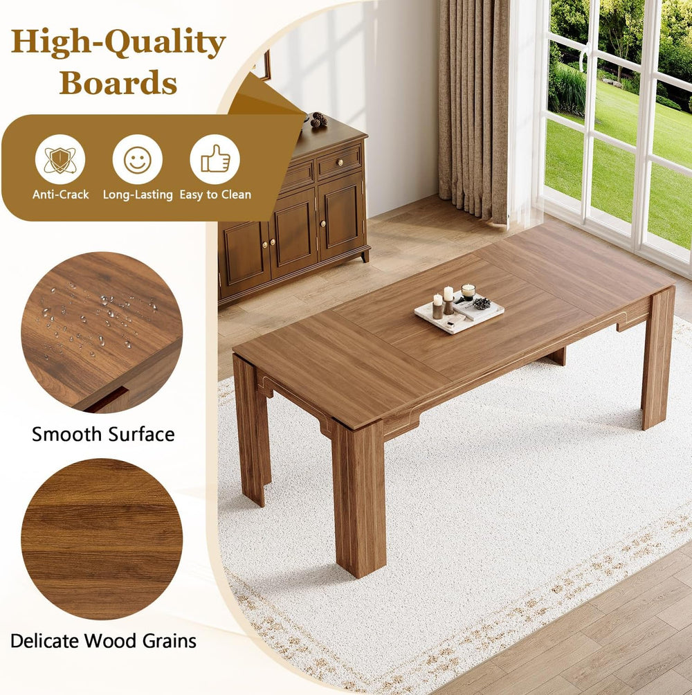 71" Wood Dining Table for 6-8, Large Rectangular Wood Grain Kitchen Dini...