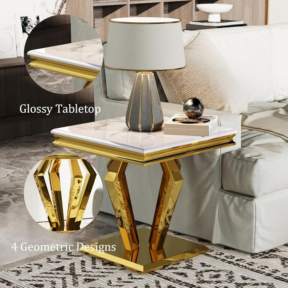 Asday White and Gold End Table for Living Room, Gold Modern End Table, 22 inc...