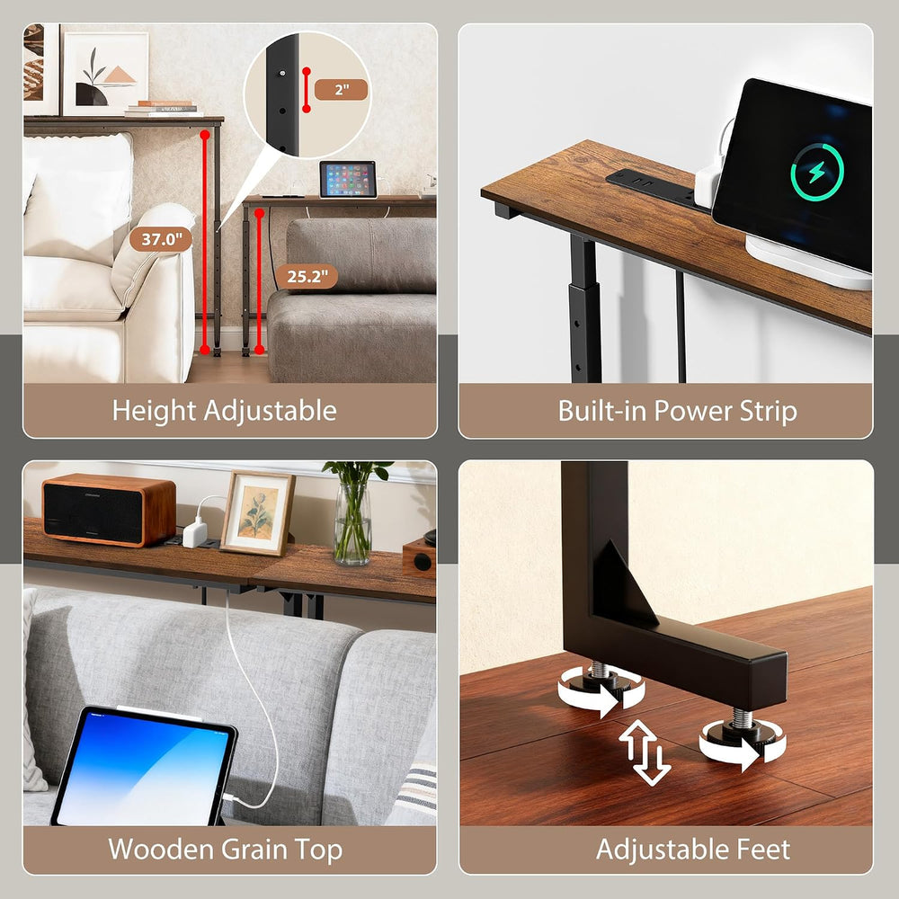 Keelian 78 inch Behind Couch Table with Outlets Sofa Table Rustic Brown | Adj...