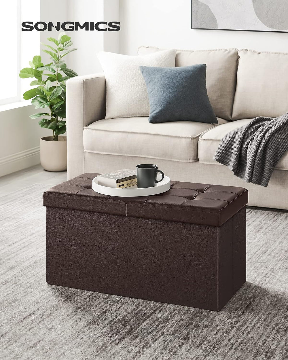SONGMICS 30 Inches Folding Storage Ottoman Bench with Flipping Lid