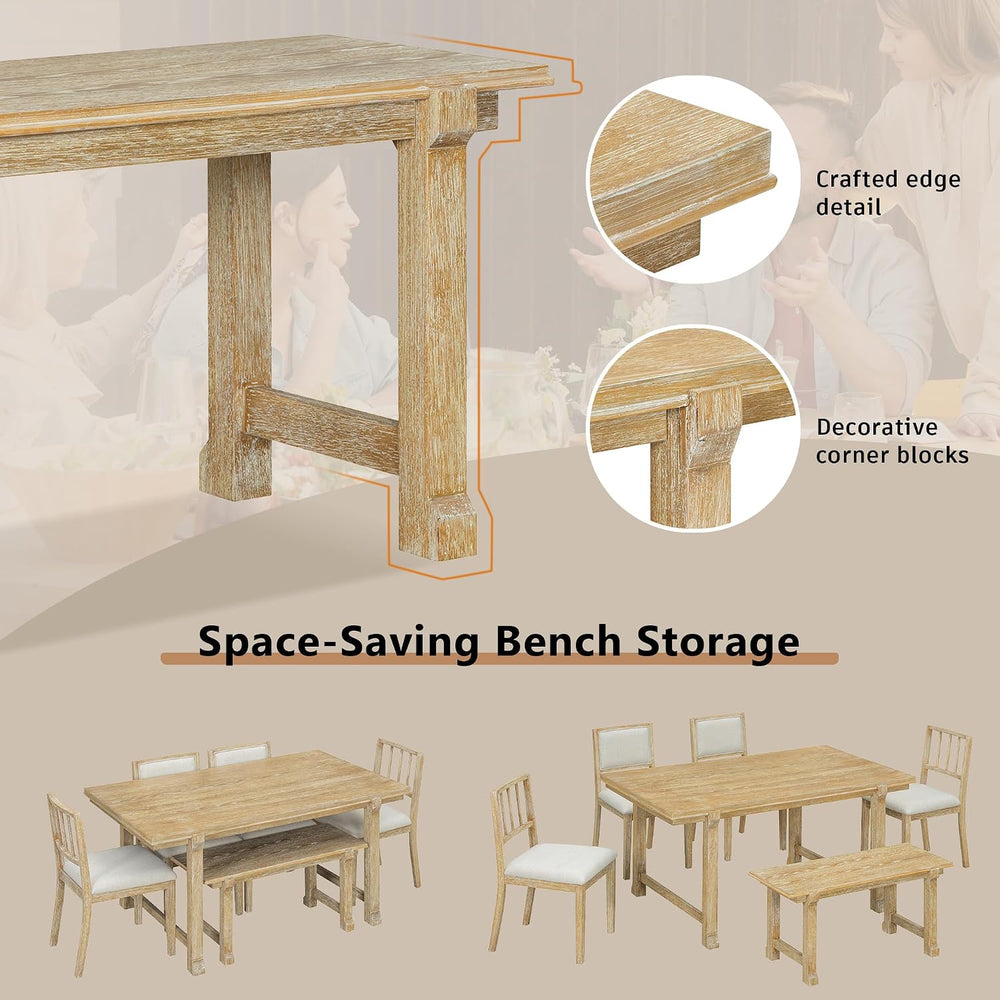 LUMISOL 6-Piece Dining Table Set for 6, Farmhouse Kitchen Table Set with 4 Up...