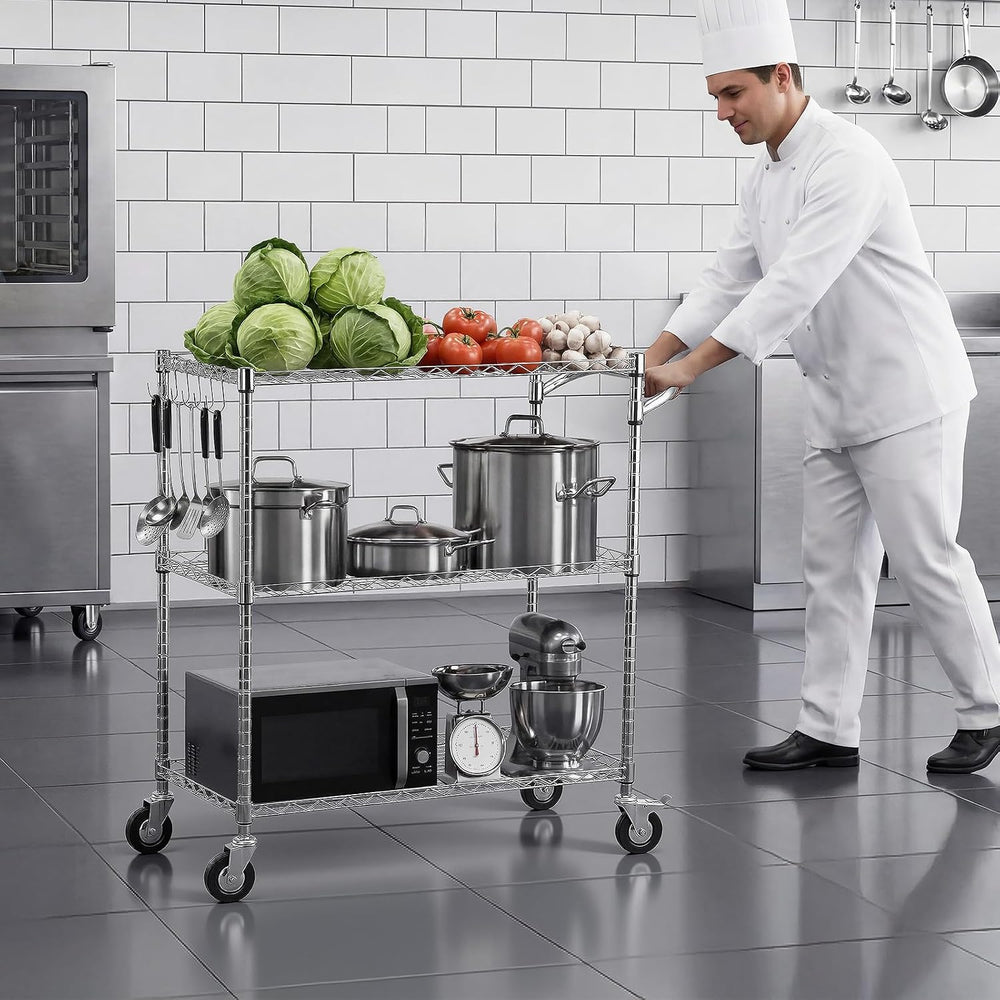 VEVOR 3 Tier Rolling Utility Cart, 661 lbs Static Capacity, Heavy Duty Adjust...