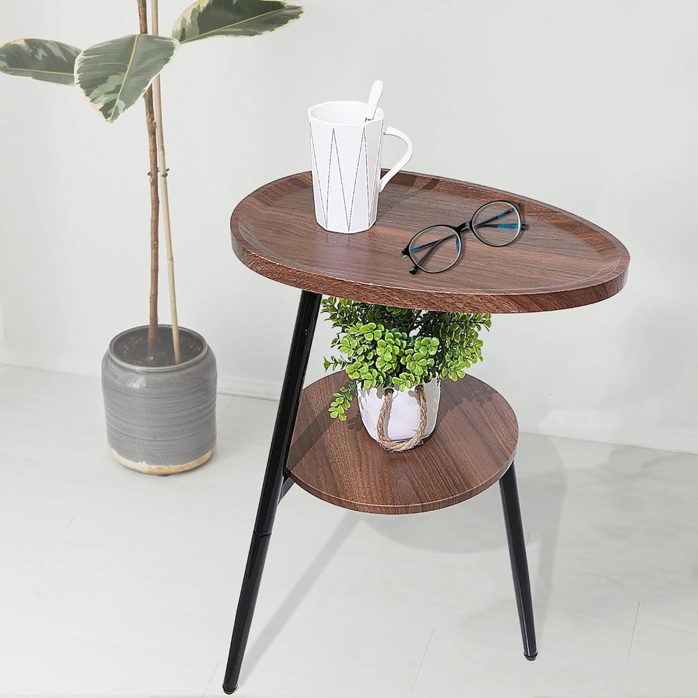 Side Table Small End Table, Oval Round Wood Sofa Table, 2 Tier Accent Table N...