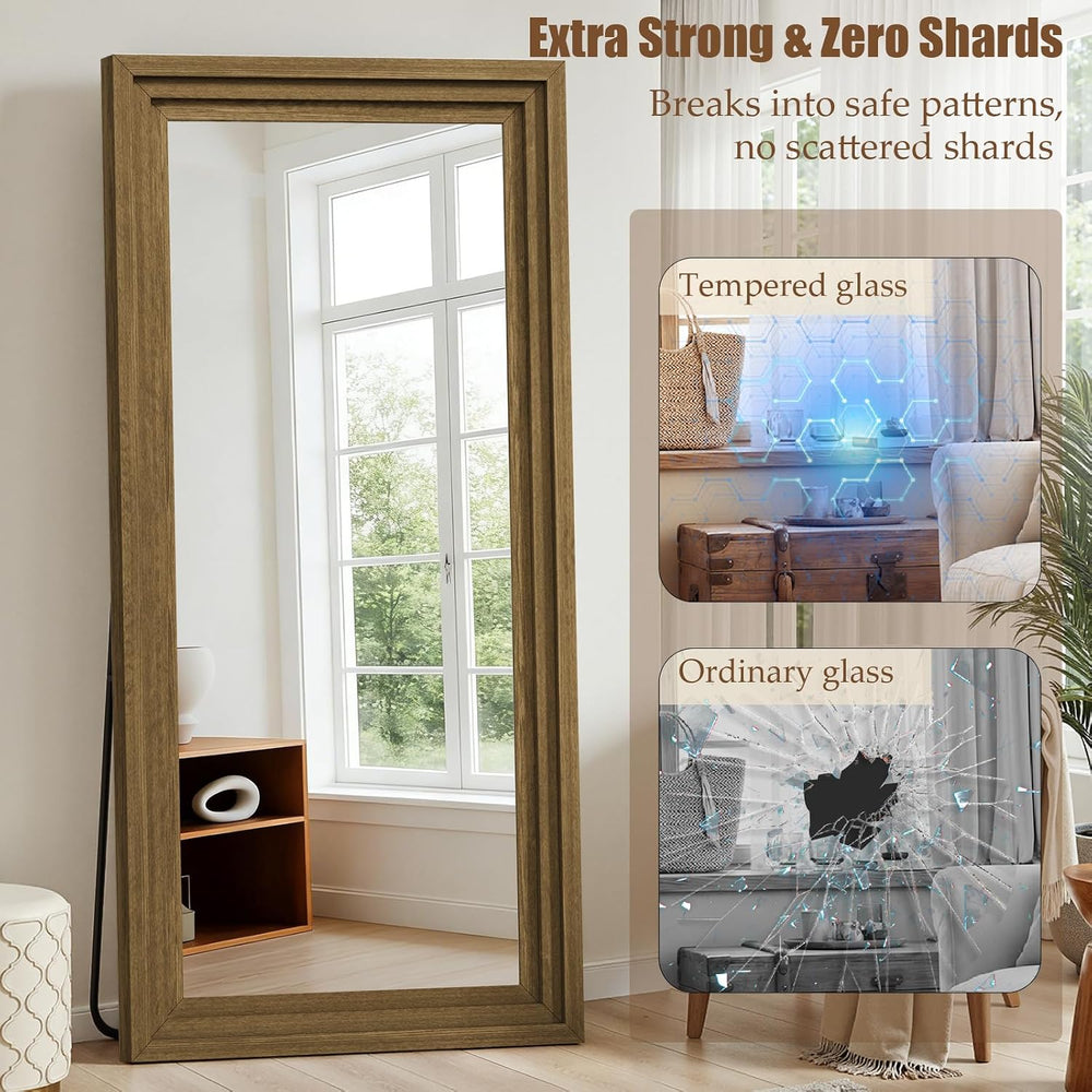 Wood Full Length Mirror 71"x30", Large Solid Wood Frame Floor Mirror