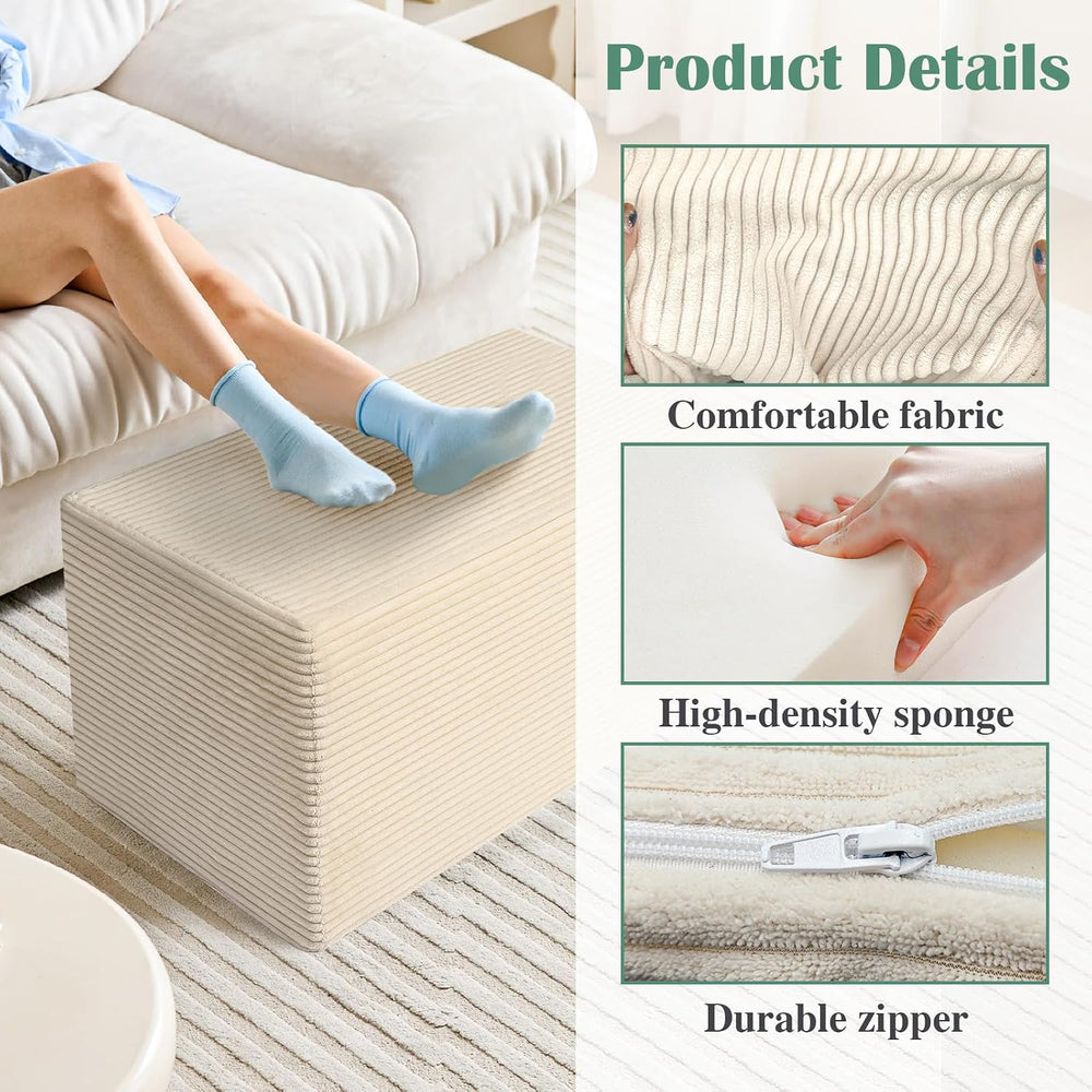 Rectangular Pouf Ottoman Soft Furry Corduroy Foot Rest for Chair | Stuffed Fl...