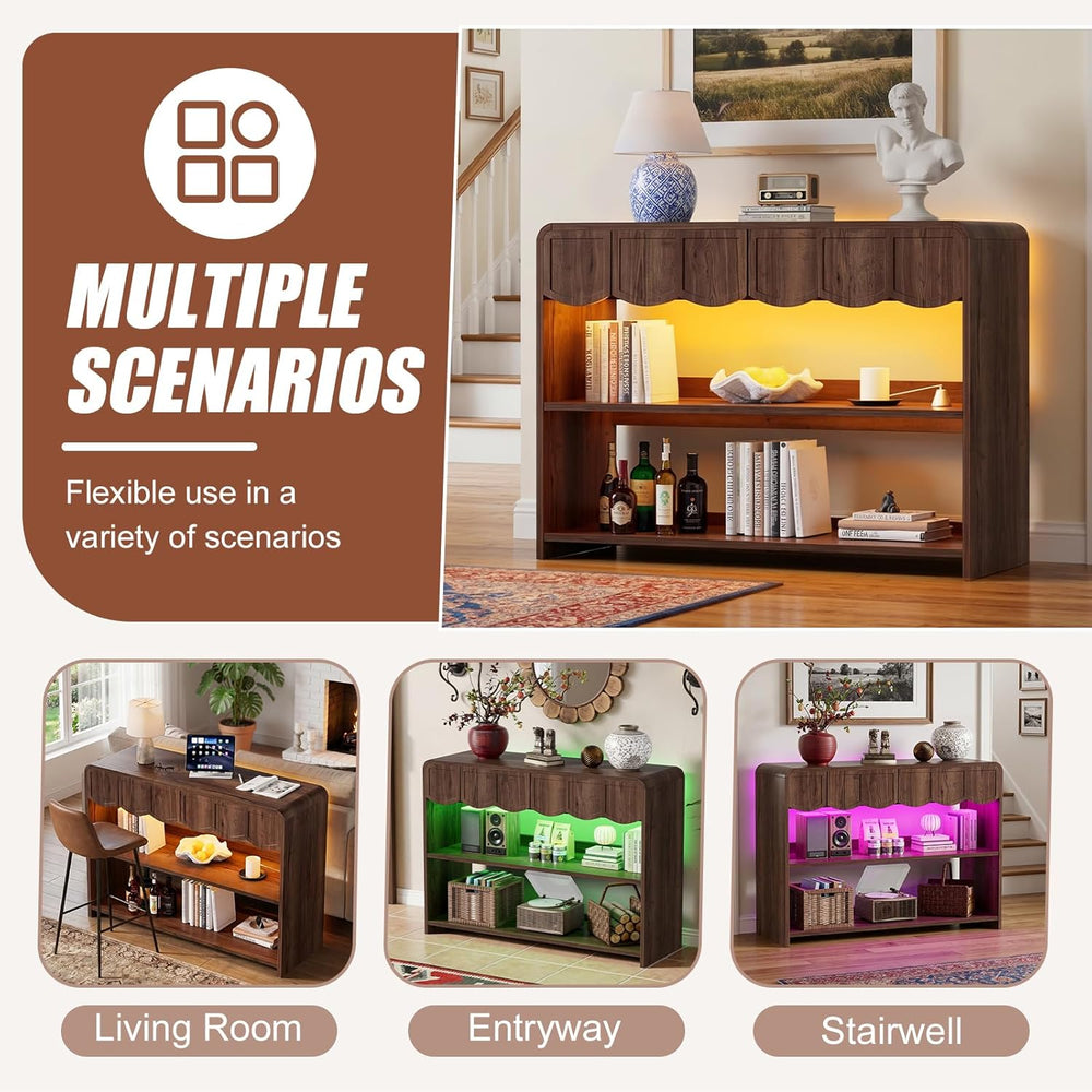 PAKASEPT Retro Entryway Table with RGB LED Lights, 43" Walnut Console Ta...