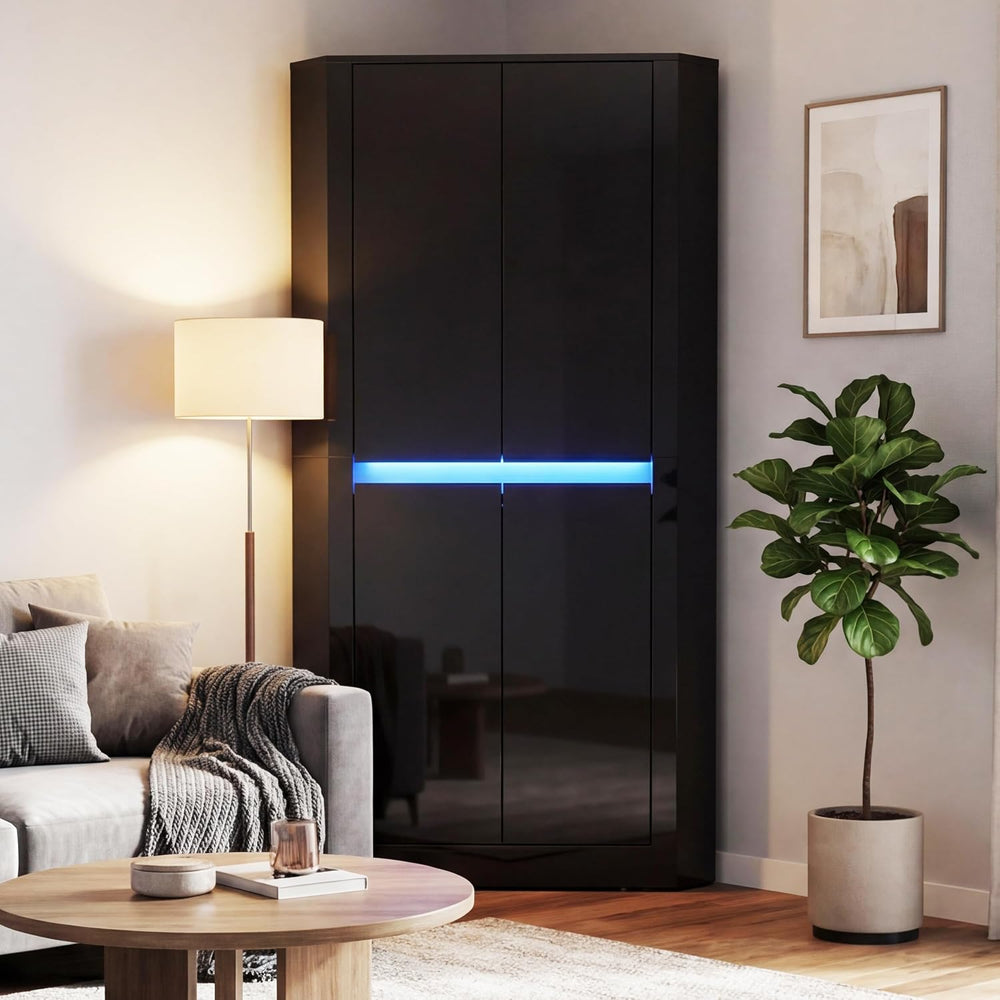Anbuy 67'' Tall Pantry Cabinet with Led Light, Corner Pantry Cabinet ...