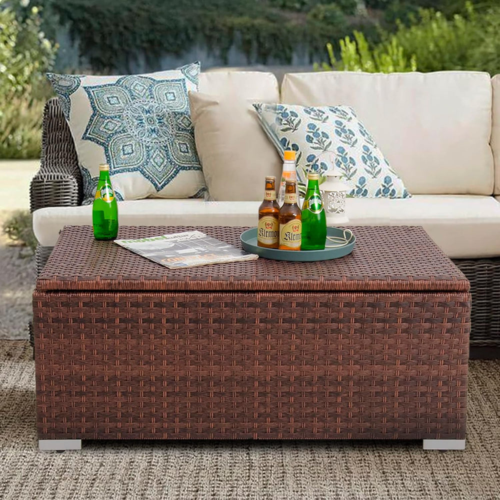 DIMAR GARDEN Outdoor Storage Coffee Table with Waterproof Cover,Patio Wicker ...
