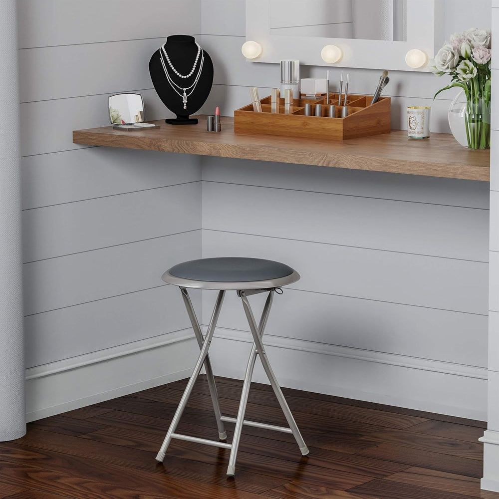 Lavish Home Portable Folding Stool with Backless Seat, Gray, 18 Inch