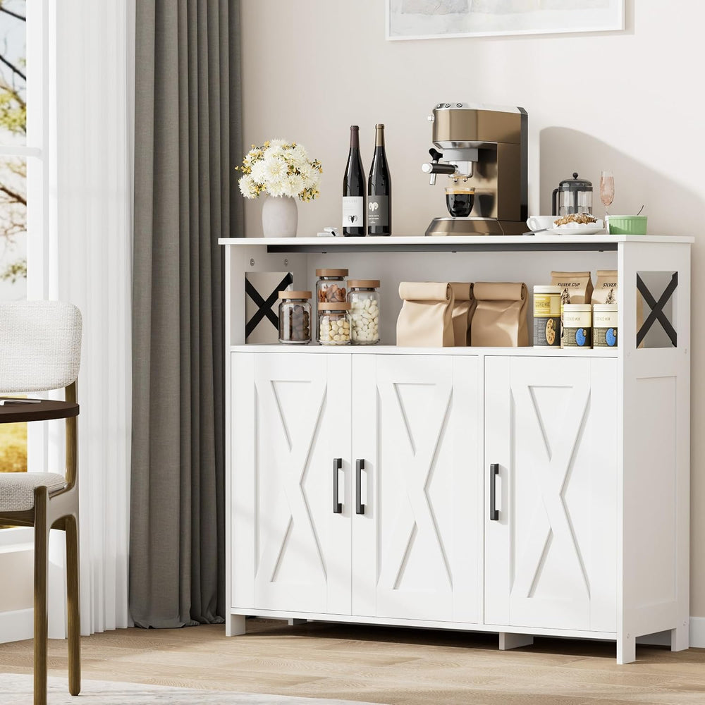Farmhouse Coffee Bar Cabinet, Kitchen Storage Cabinet, White