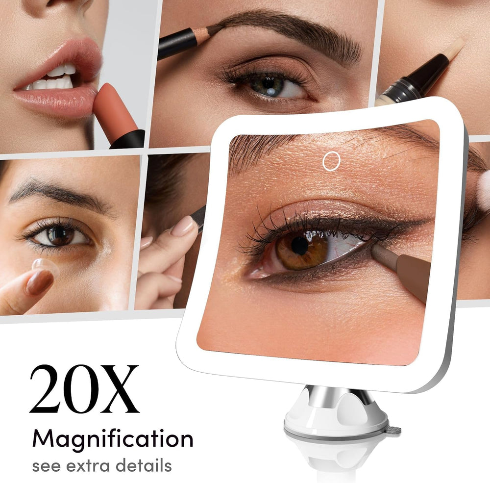 Fancii 20x Magnifying Makeup Mirror with LED Lights, Rechargeable, High Zoom ...