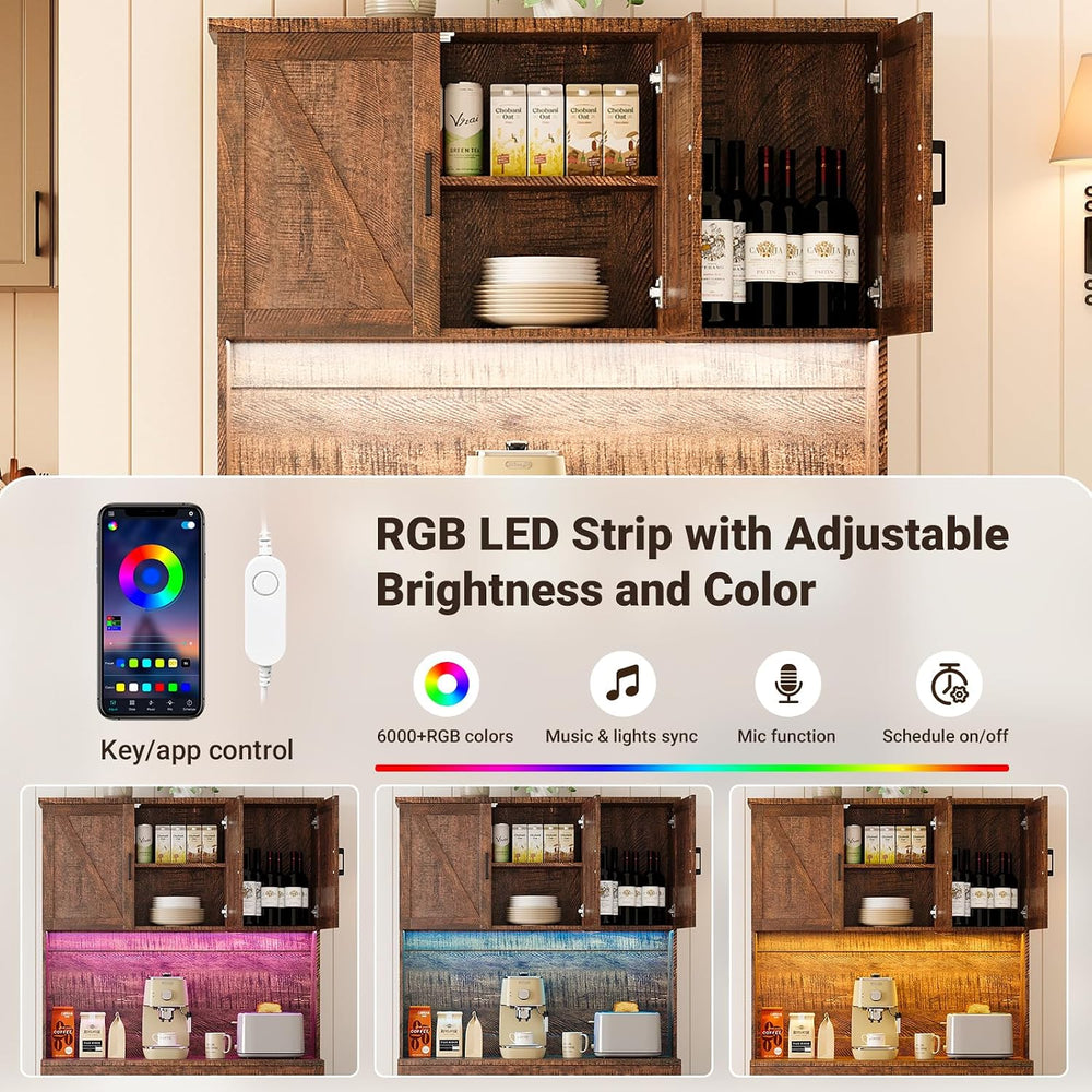 ELYKEN 71" Kitchen Pantry Storage Cabinet with Outlet & LED Lights, ...