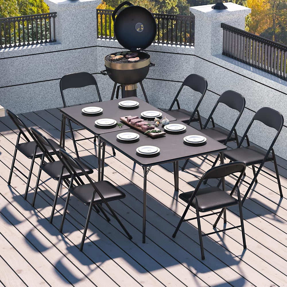 VECELO Folding Chairs Set for Office, Indoor Outdoor, Black