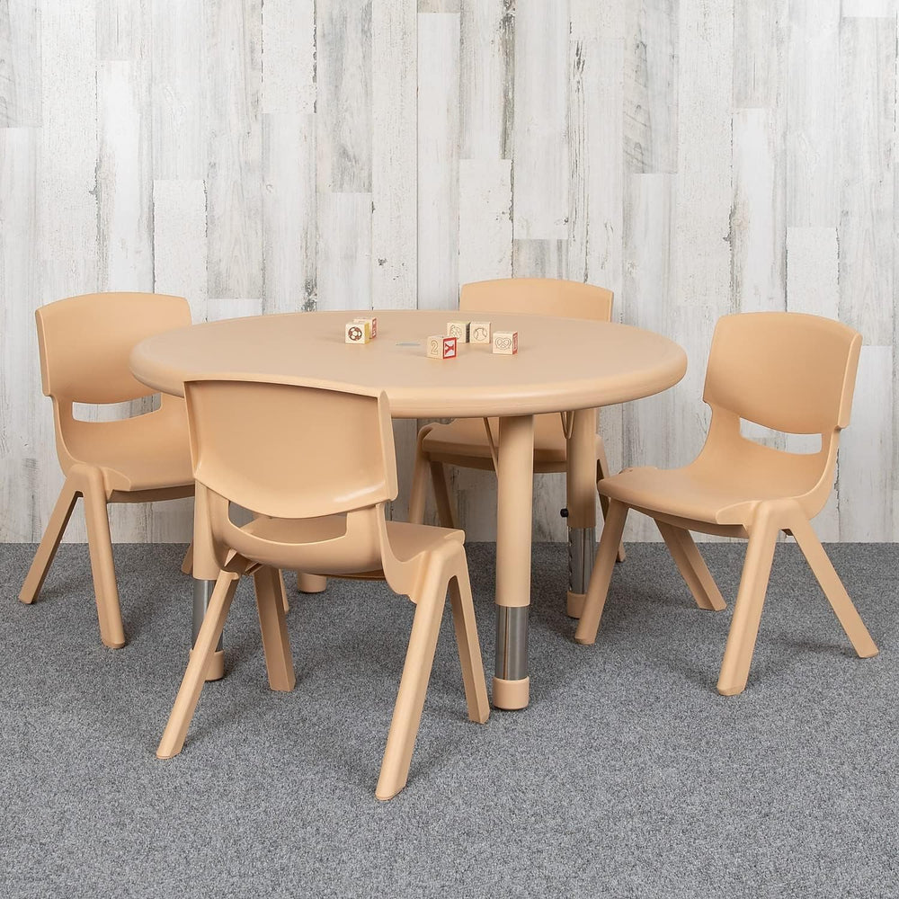 Flash Furniture 33 in Plastic Round Activity Table with 4 Chairs, Natural | H...