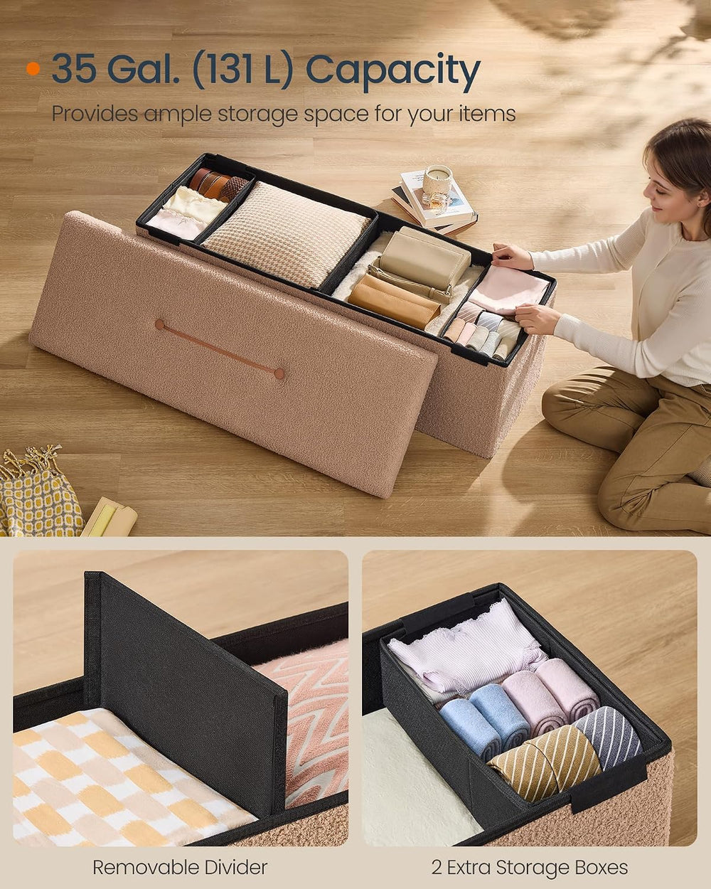 SONGMICS Large Folding Storage Ottoman Bench, 15 x 43 x 15 Inches | Foot Rest...