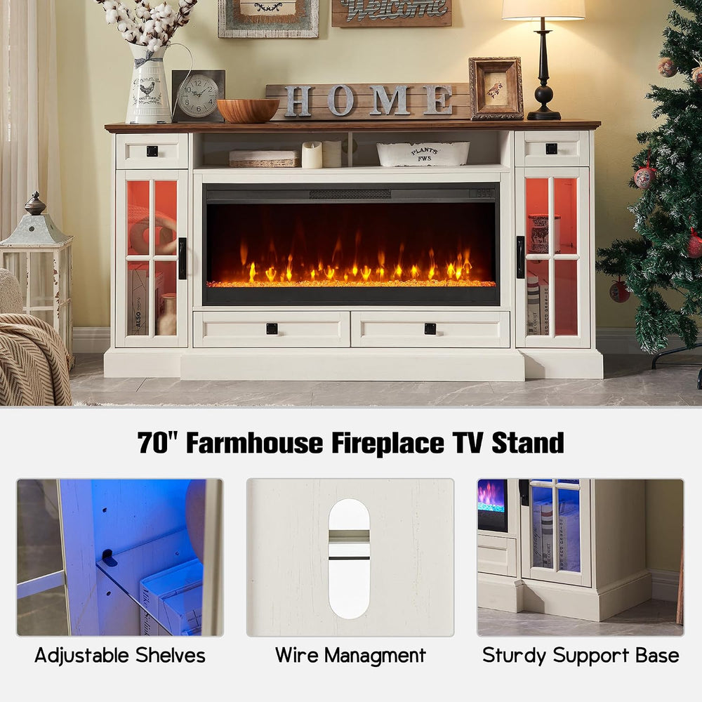 RedLemon Farmhouse Fireplace TV Stand for 80 Inch TV, Antique White | 36"...