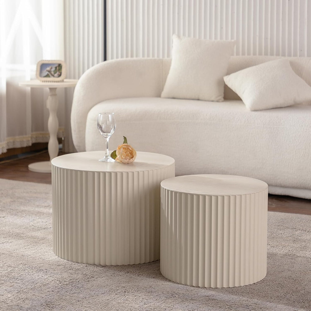 Nesting Round Coffee Table Set of 2, Accent End Table for Small Spaces, Morde...