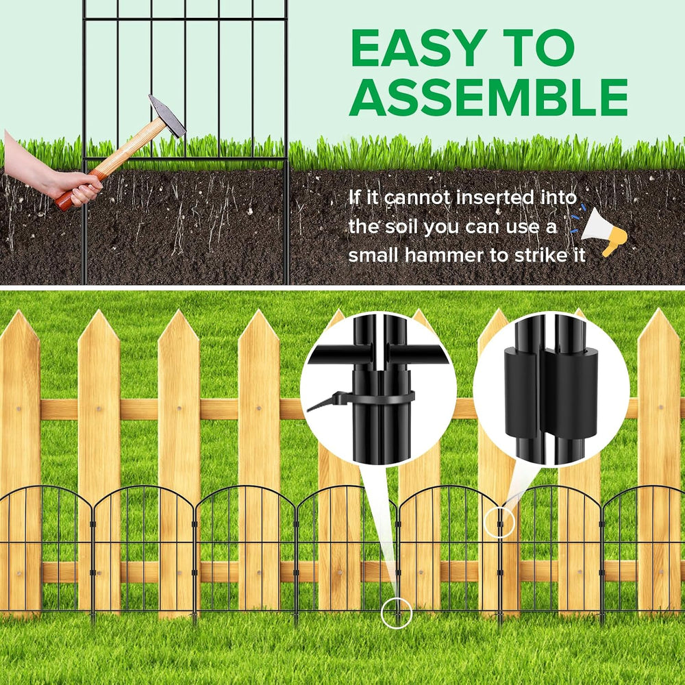 VANCASTLE Decorative Garden Fence 25 Panels, Total 26ft (L) x 24in (H) Rustpr...