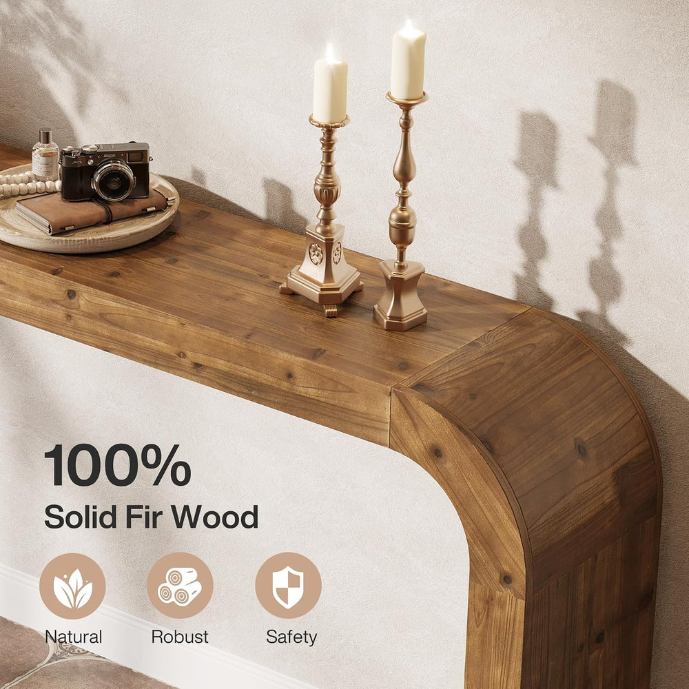 71" Solid Wood Console Table, Farmhouse Waterfall Sofa Table with Curved...