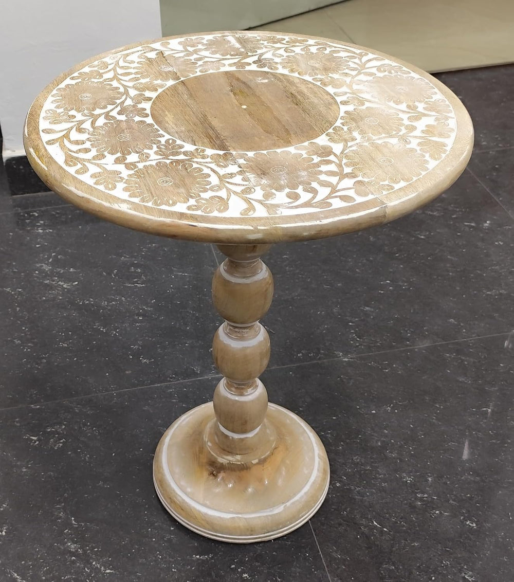 Lightnpro Handcrafted Wooden Pedestal Accent Table 18"x22" White Wa...