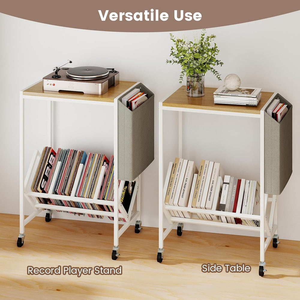 GOFLAME Rolling Record Player Stand, 2-Tier Turntable Stand with Fabric Side ...