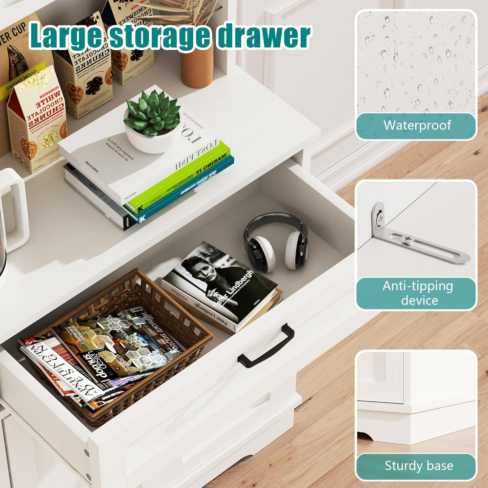 Vongrasig Kitchen Pantry Cabinet, Large Kitchen Hutch Formhouse Storage Cabin...