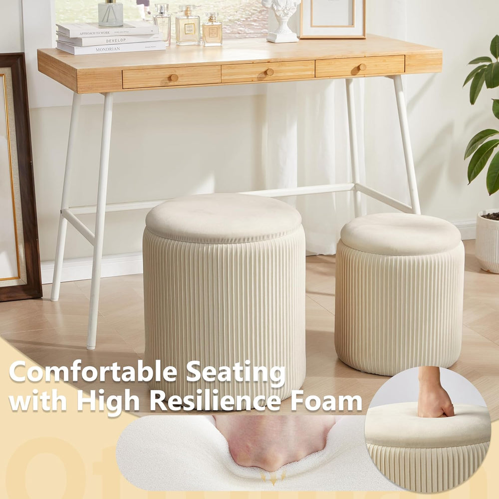 Royal Windsor Round Ottoman with Storage Set of 2,Vanity Stool with Storage f...