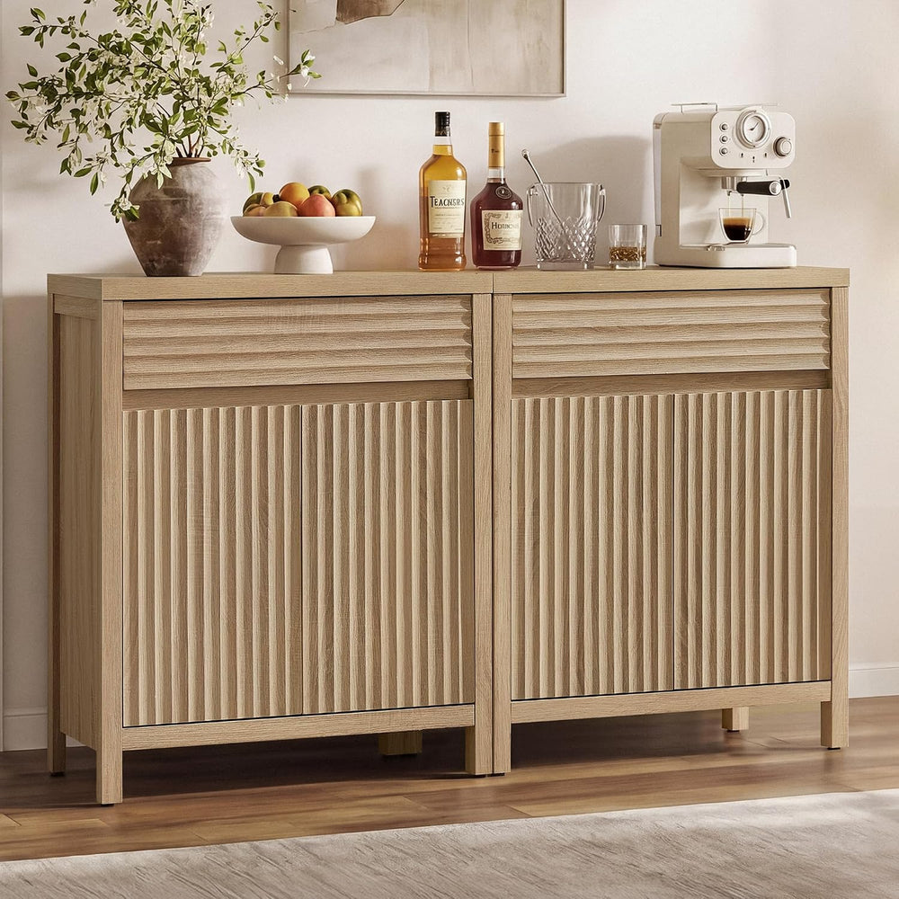 SICOTAS 87" Extra Large Buffet Cabinet with Storage, Modern Fluted Sideb...