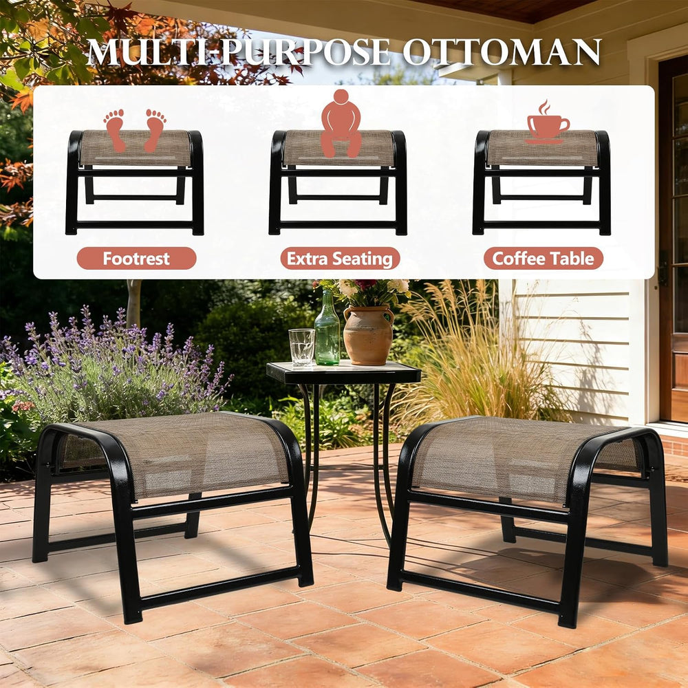 Assembled Patio Footstools for Outdoor 2 Set, Iron Breathable Ottoman for Gar...
