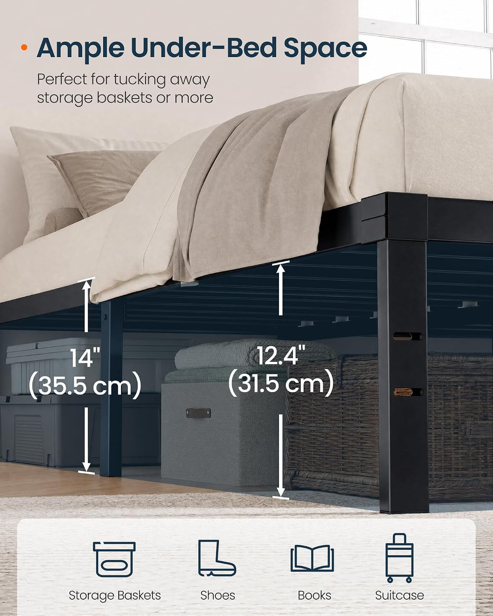 SONGMICS HOME Queen Size Bed Frame, Metal Platform Bed Frame, 14 Inch