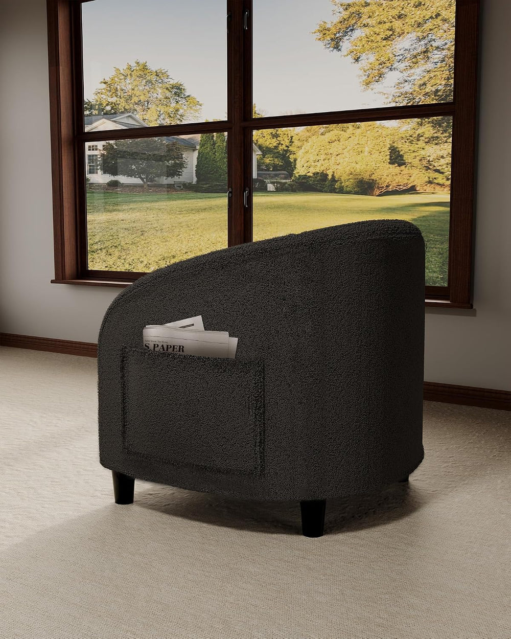GarveeHome Accent Chair Barrel Boucle Chair Sherpa Armchair Club Chair Suitab...