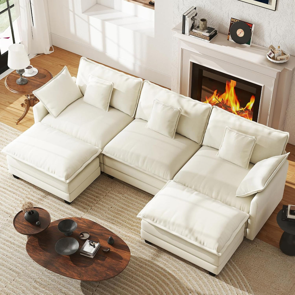 WorthFurni 111.4" Modular Sectional Sofa, U Shape Cloud Couch with 2 Mov...