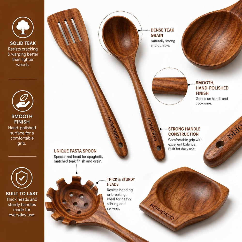 12-Piece Premium Teak Wooden Cooking Utensils Set – Heat-Resistant Spoons &am...