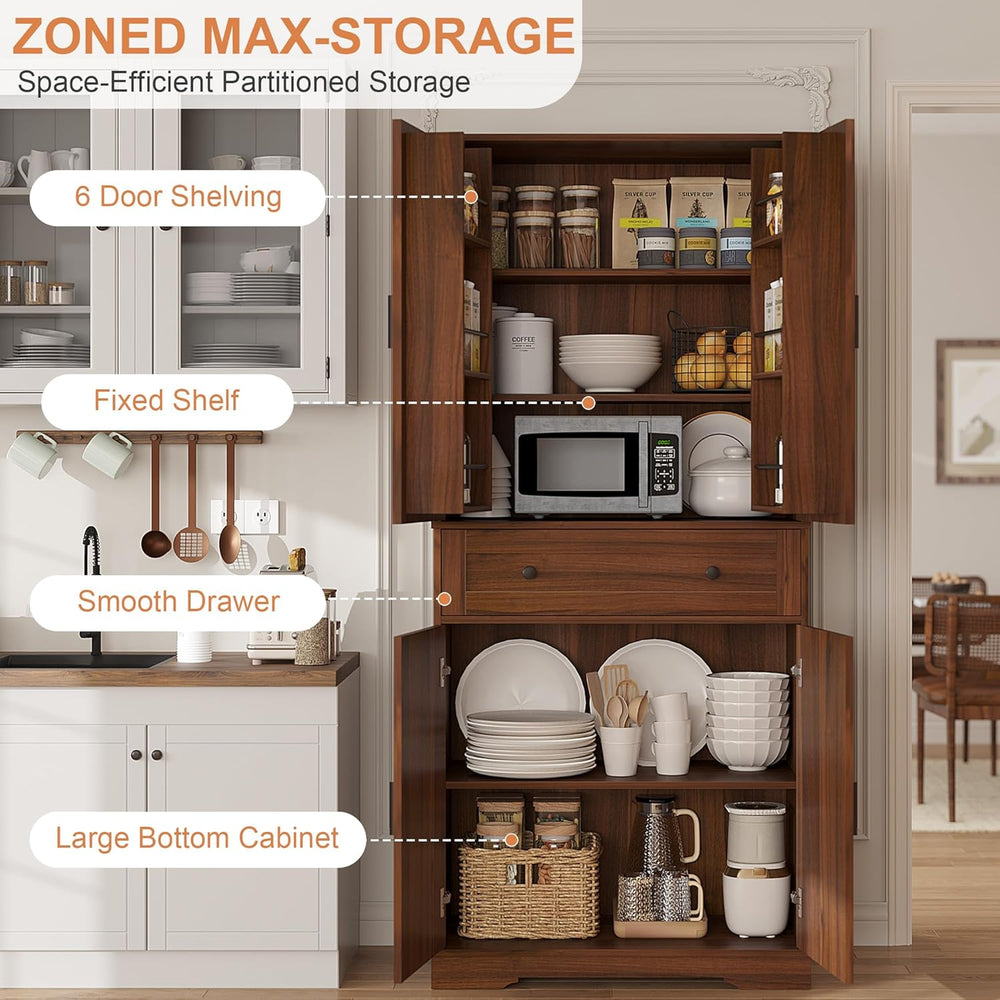 Garvee 71" Kitchen Pantry Cabinet, Barn Door Freestanding Cupboard with ...