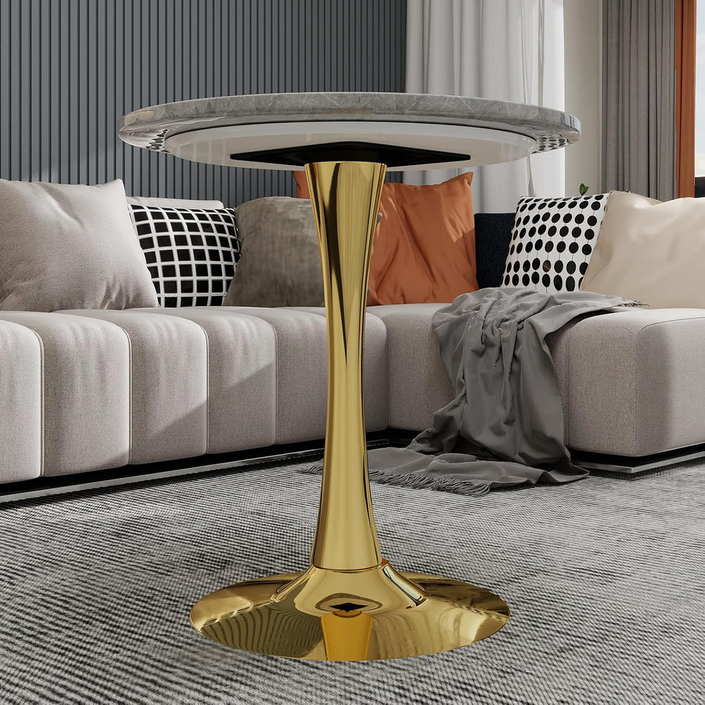 JOSHEN 28" Marble-Effect Bedside Table, Small Sofa Side Tables with Stab...