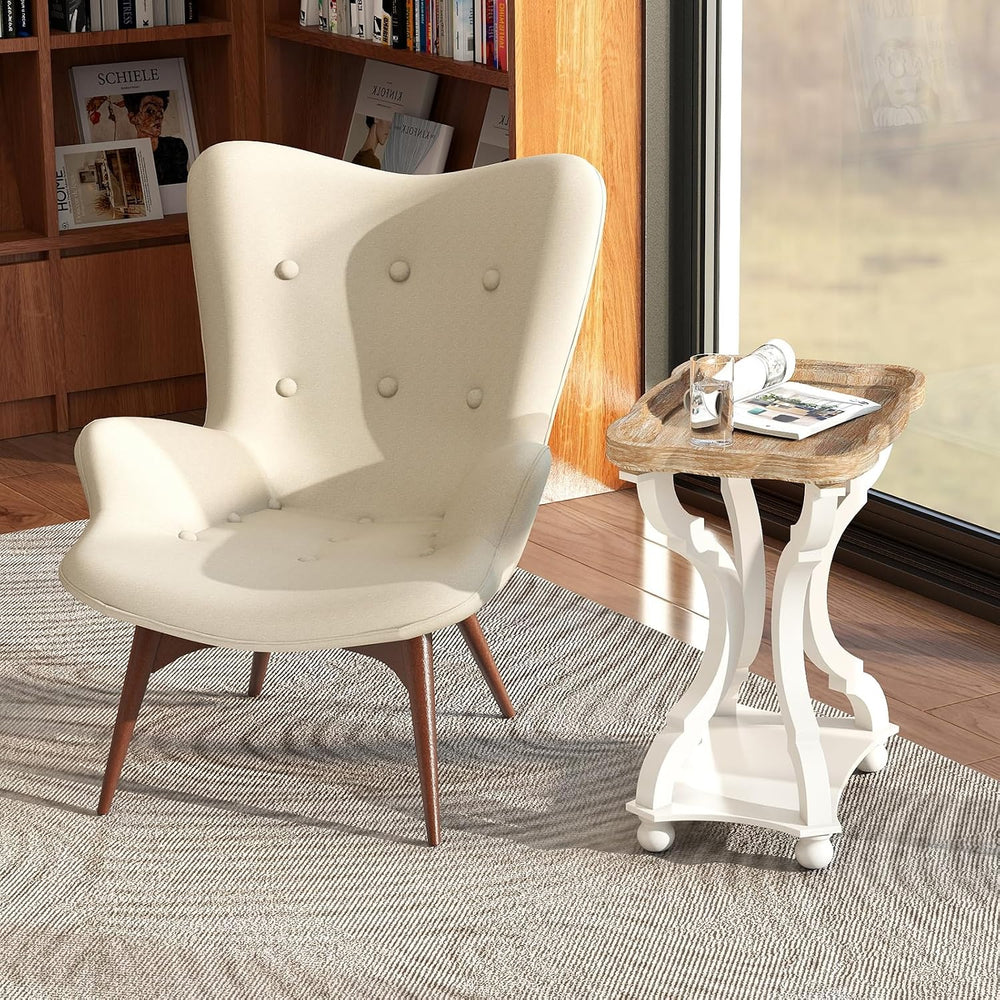 Farmhouse End Table, 24" H Rustic Side Table with Storage Shelf, French ...