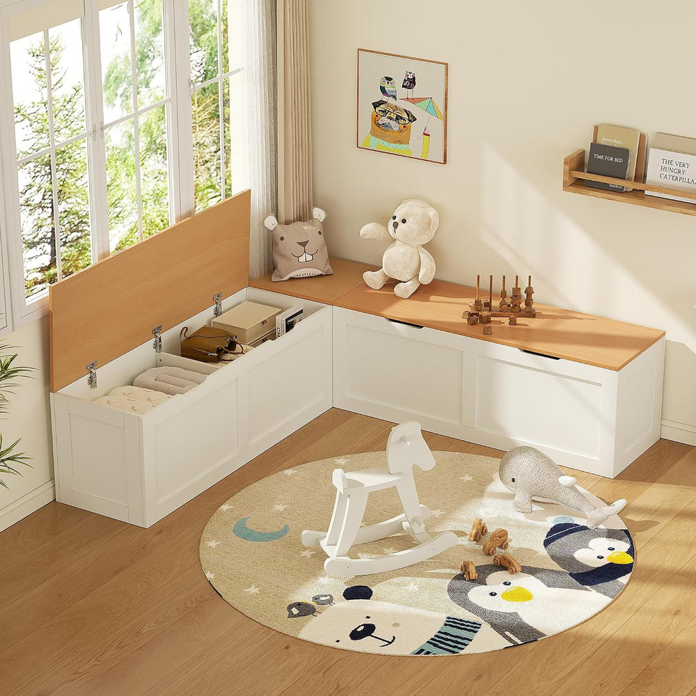 L Shaped Bench with Storage, 63" Breakfast Nook Benches, Wood Kitchen Co...